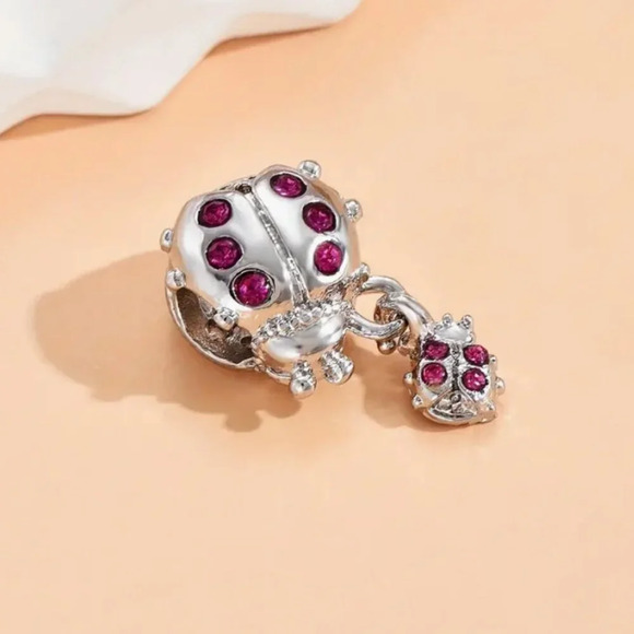 Colorful Silverplated Beetle Design crystal embellished pendant charm - Picture 3 of 3